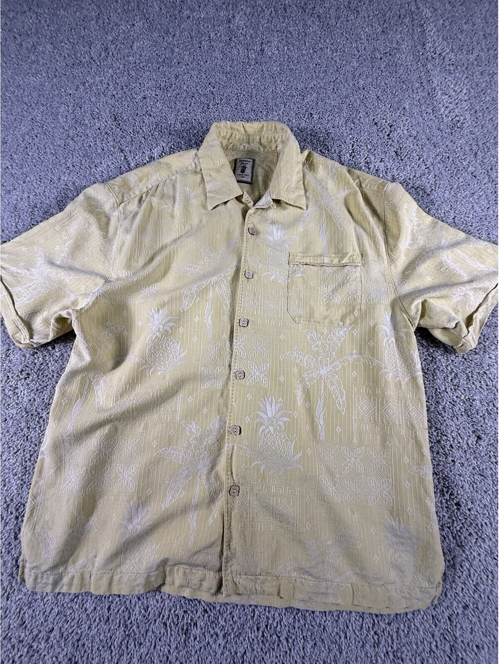 Jamaica Jaxx Men’s 100% Silk Shirt Size XL Short Sleeve Yellow Button Down